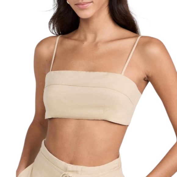 NWT ONIA Women's Air Linen Foldover Tan Crop Top - Picture 1 of 15